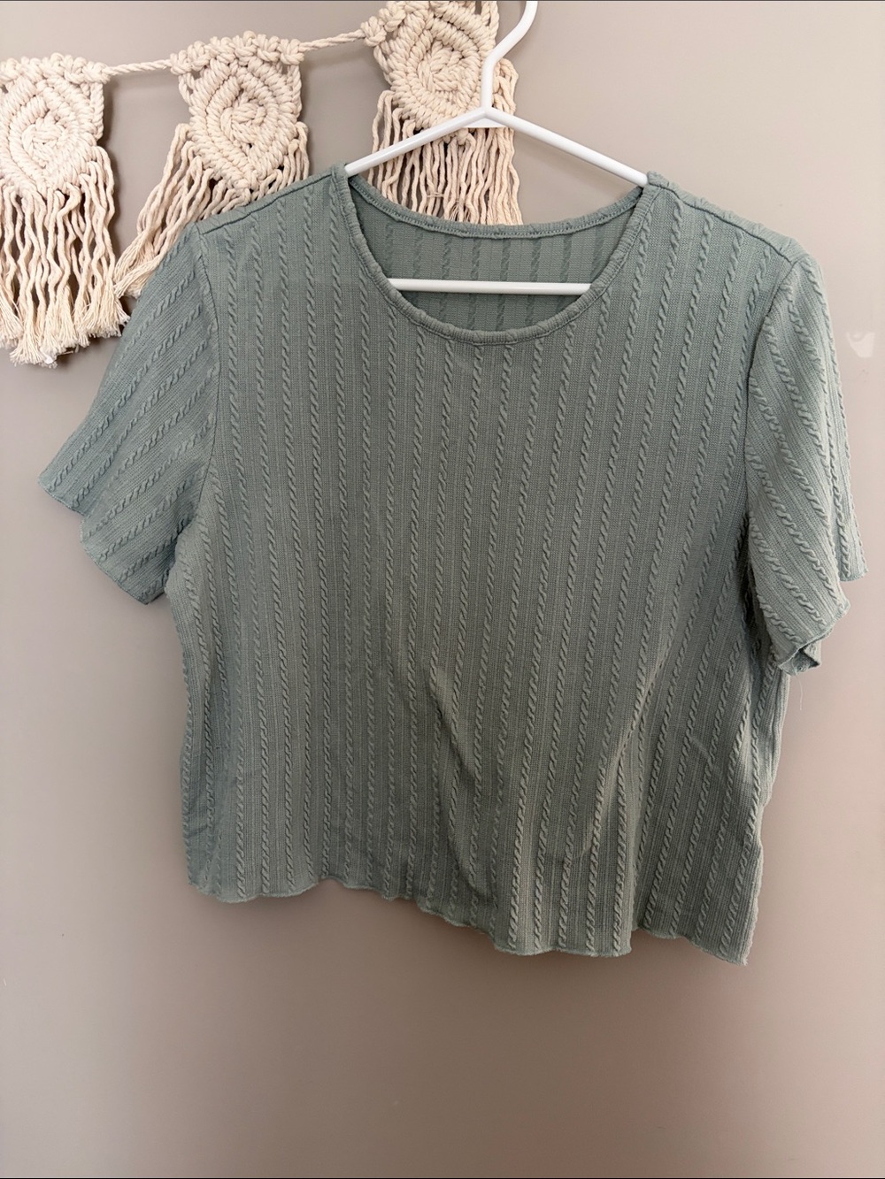 Relaxed Short Sleeve Textured Top in Sage Green - Women